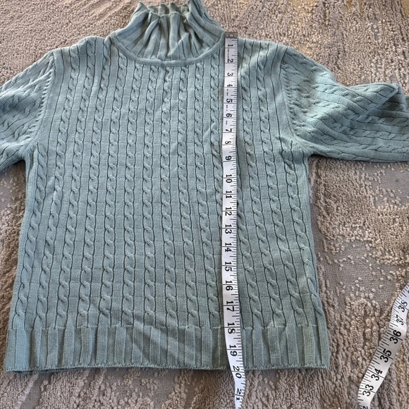 Ronit Zilkha Cashmere wool cableknit turtleneck crop blue teal sweater small - Picture 8 of 11